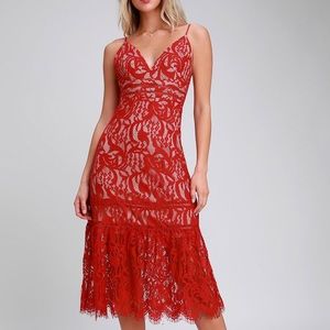 NWOT Lulu’s Hope You Dance Red Nude Lace Dress